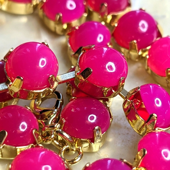 Natural Hot Pink Chalcedony Necklace & Earrings in 14K Gold Plated - Picture 7 of 8